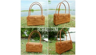 organic grass rattan hand woven bags purses handmade leather handle